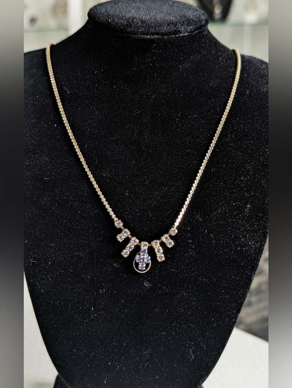 🔹(3for$20)🔹Gold-Tone Rhinestone Crystal Drop Pendant Necklace